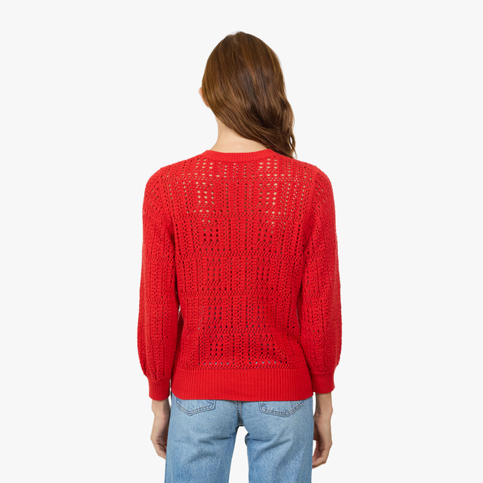 Autumn Cashmere Puff Sleeve Tile Stitch Crew In Pimento