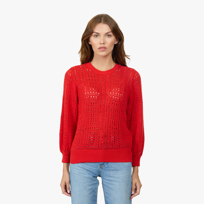 autumn cashmere Puff Sleeve Tile Stitch Crew in Pimento