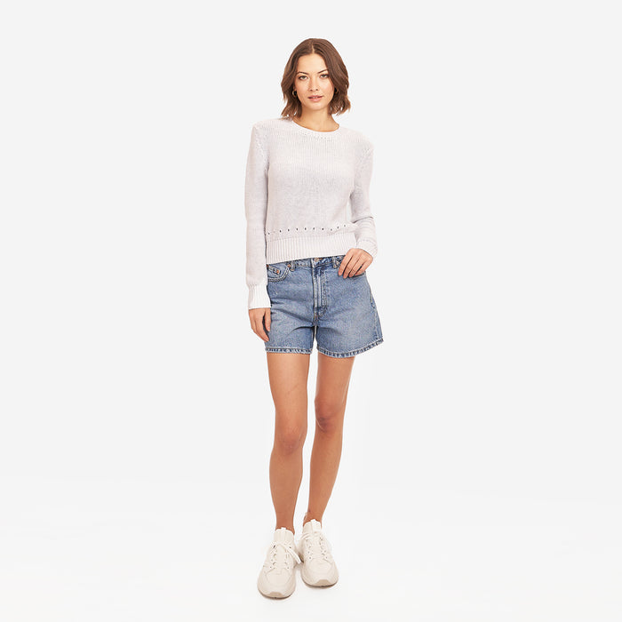 Autumn Cashmere Reverse Jersey Pointelle Crew In White