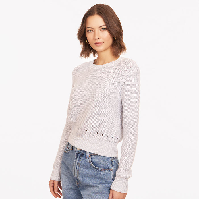 Autumn Cashmere Reverse Jersey Pointelle Crew In White