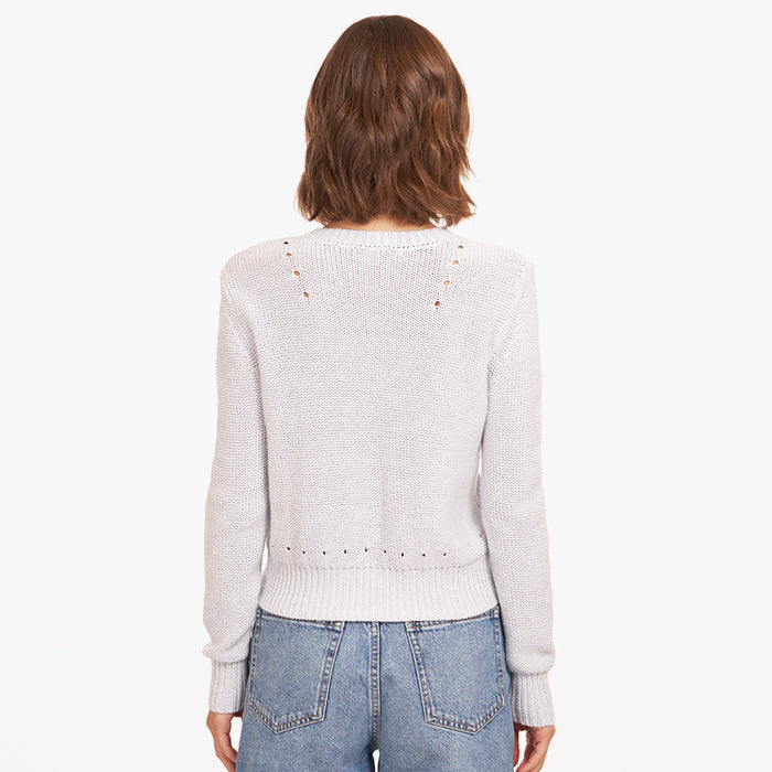 Autumn Cashmere Reverse Jersey Pointelle Crew In White