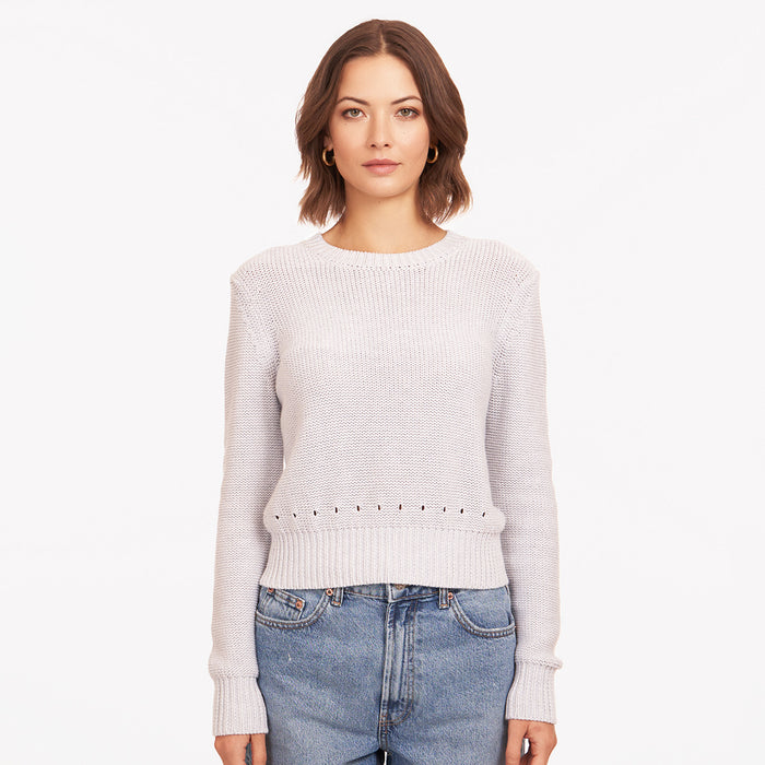 autumn cashmere Reverse Jersey Pointelle Crew in White