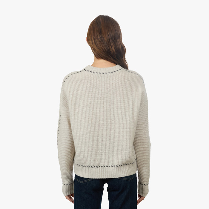 Autumn Cashmere Shaker Crew W/ Contrast Stitch Detail In Mojave/Pepper