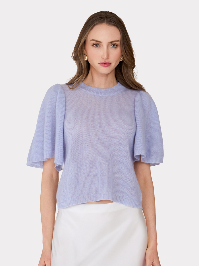 autumn cashmere Shaker Flare Sleeve Crew in Blue Blossom
