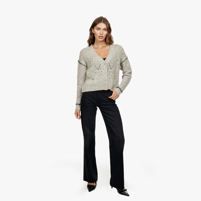 Autumn Cashmere Shaker V Neck Cardi W/ Diamond In Pebble/Pepper