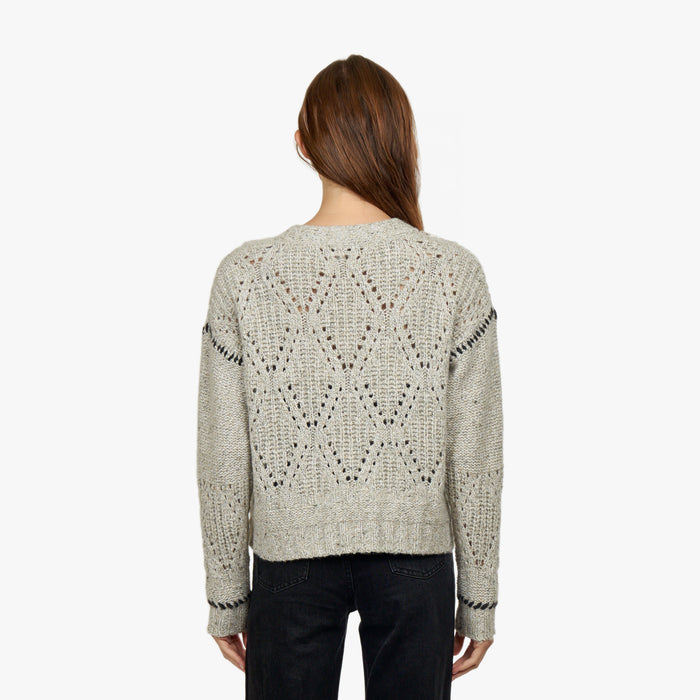 Autumn Cashmere Shaker V Neck Cardi W/ Diamond In Pebble/Pepper