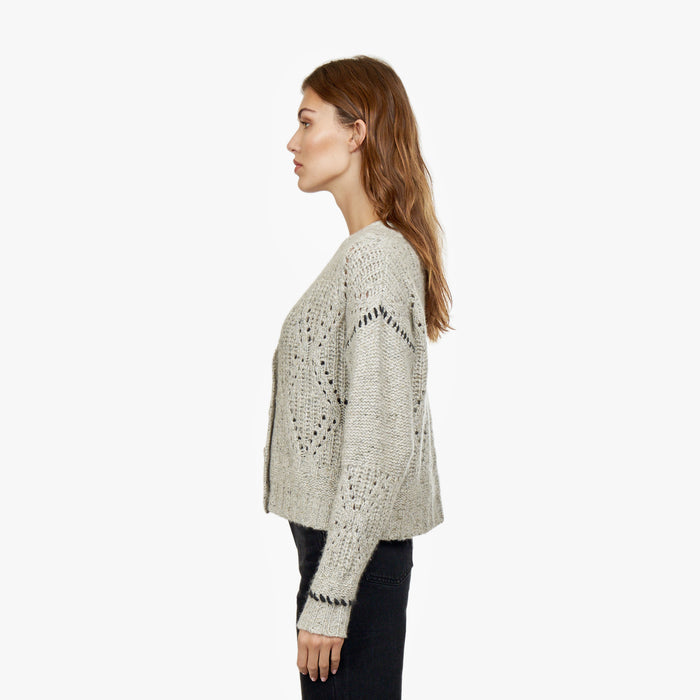 Autumn Cashmere Shaker V Neck Cardi W/ Diamond In Pebble/Pepper