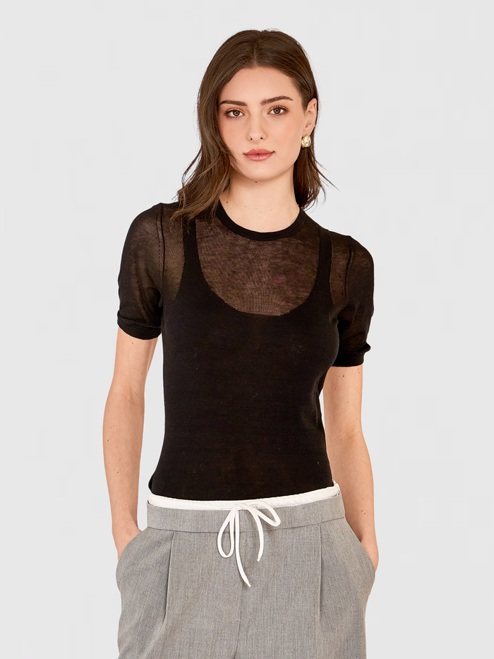 autumn cashmere Sheer Tee w/ Shadow Tank Outline in Black