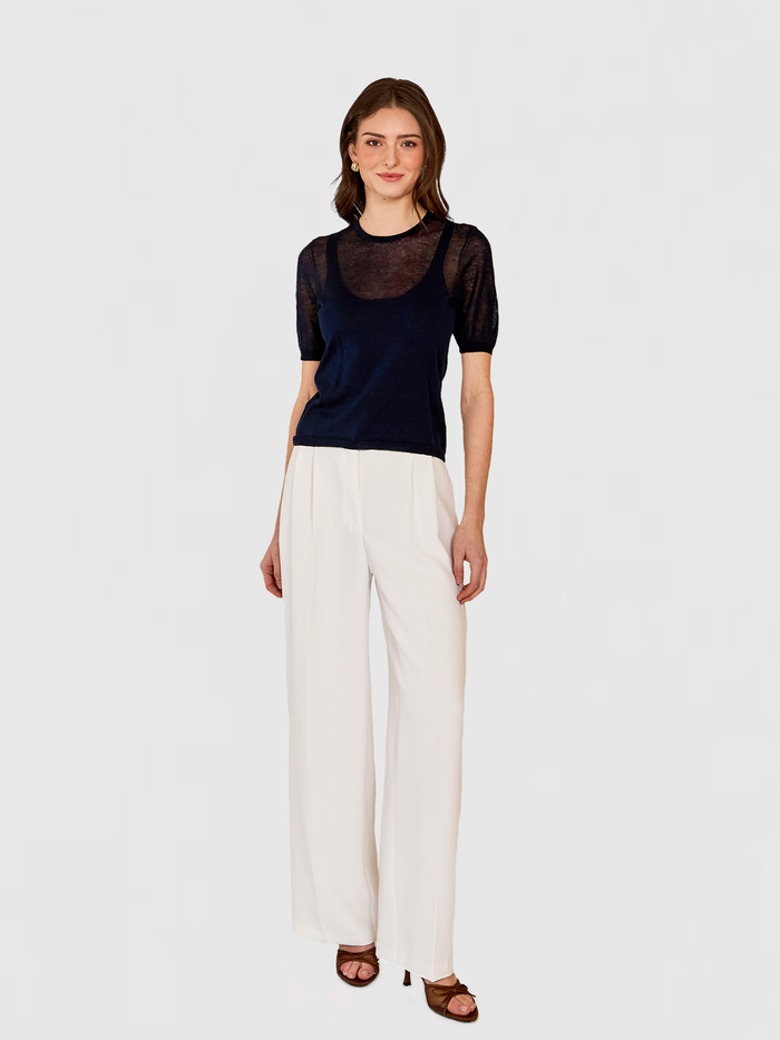 Autumn Cashmere Sheer Tee W/ Shadow Tank Outline In Navy