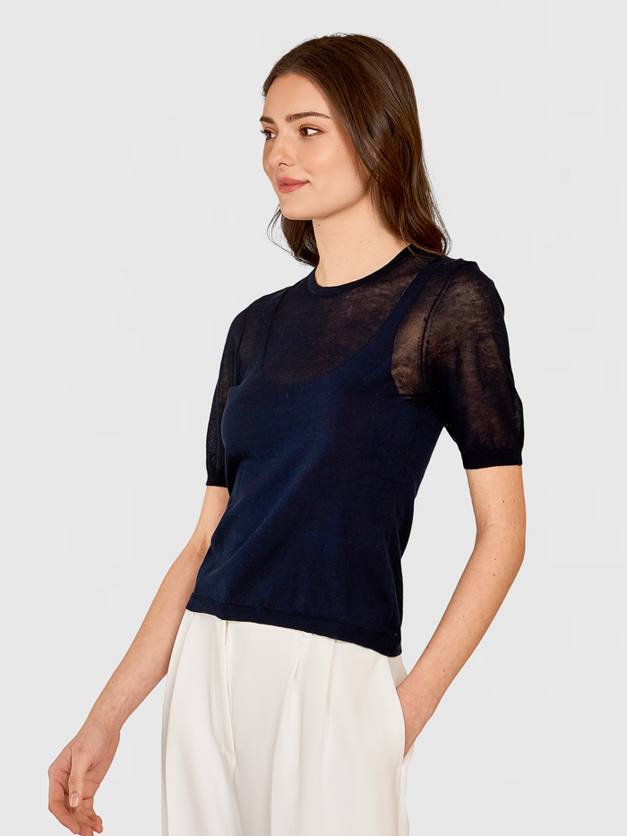Autumn Cashmere Sheer Tee W/ Shadow Tank Outline In Navy