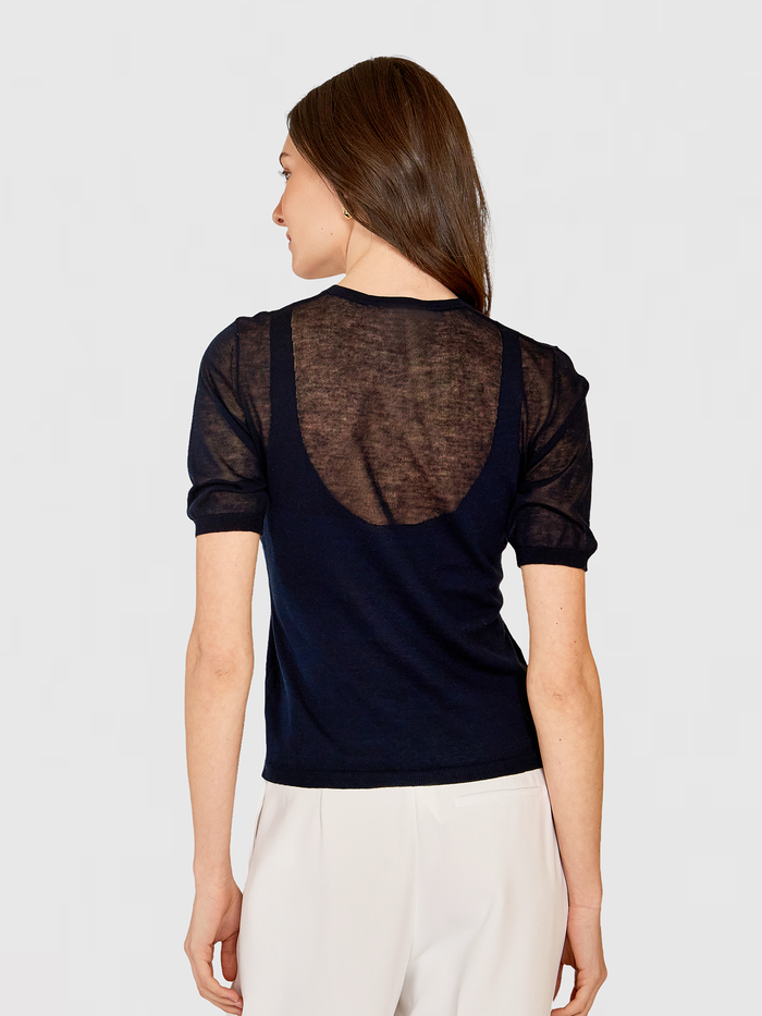 Autumn Cashmere Sheer Tee W/ Shadow Tank Outline In Navy