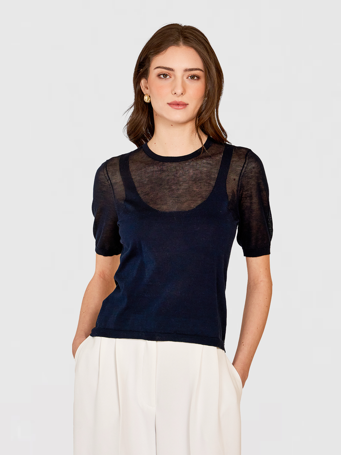 autumn cashmere Sheer Tee w/ Shadow Tank Outline in Navy