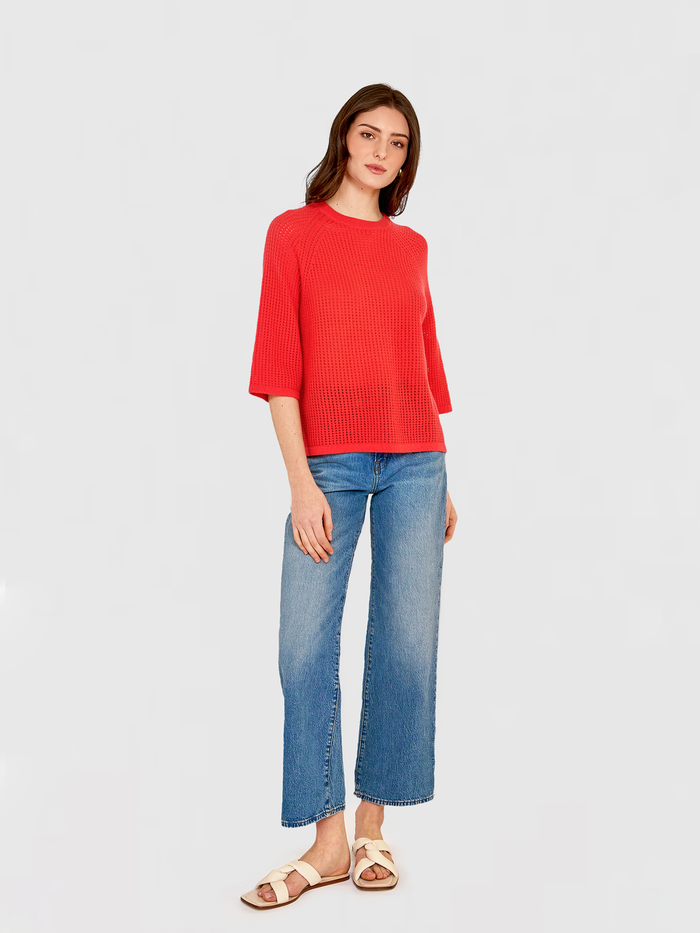 Autumn Cashmere Short Sleeve Mesh Raglan Crew In Coral