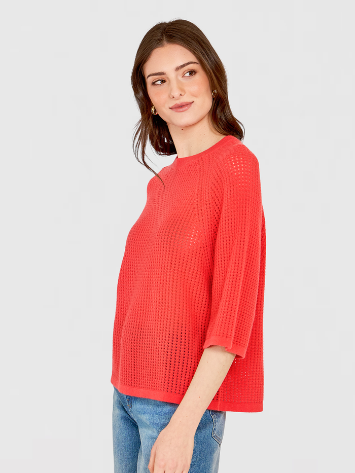 Autumn Cashmere Short Sleeve Mesh Raglan Crew In Coral