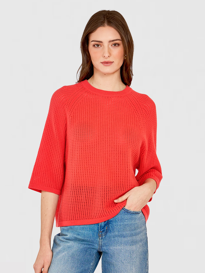 autumn cashmere Short Sleeve Mesh Raglan Crew in Coral