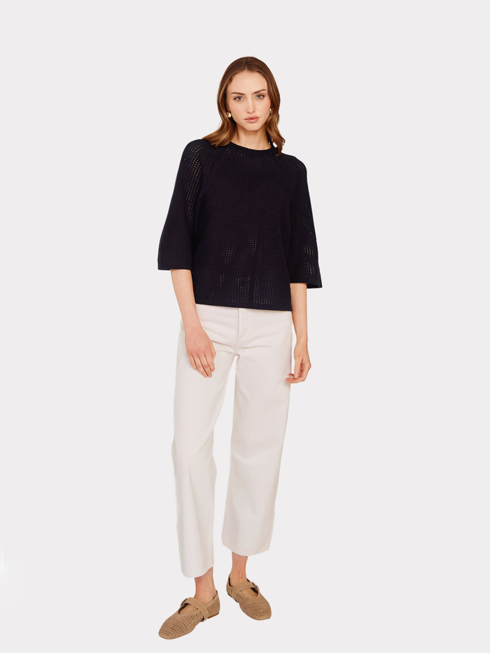 Autumn Cashmere Short Sleeve Mesh Raglan Crew In Navy