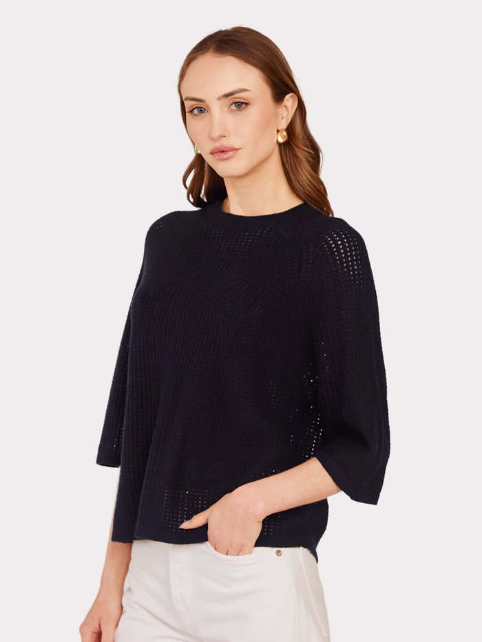 Autumn Cashmere Short Sleeve Mesh Raglan Crew In Navy