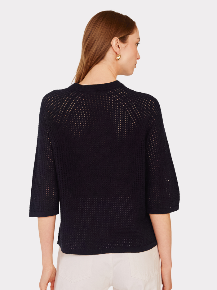 Autumn Cashmere Short Sleeve Mesh Raglan Crew In Navy