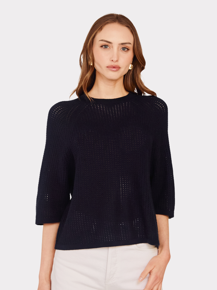 autumn cashmere Short Sleeve Mesh Raglan Crew in Navy