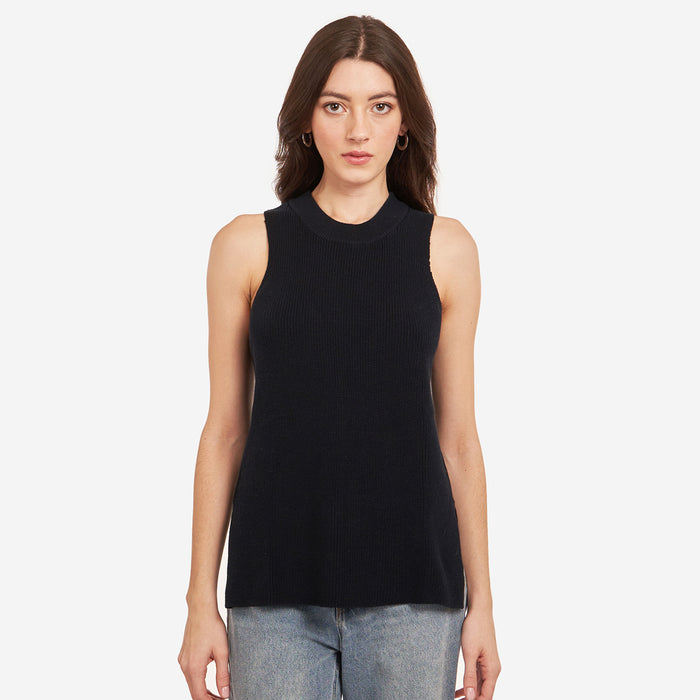 autumn cashmere Sleeveless Shaker Crew in Navy Blue