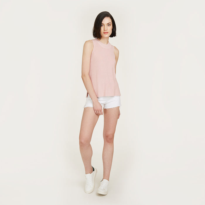 Autumn Cashmere Sleeveless Shaker Crew In Pink Rose