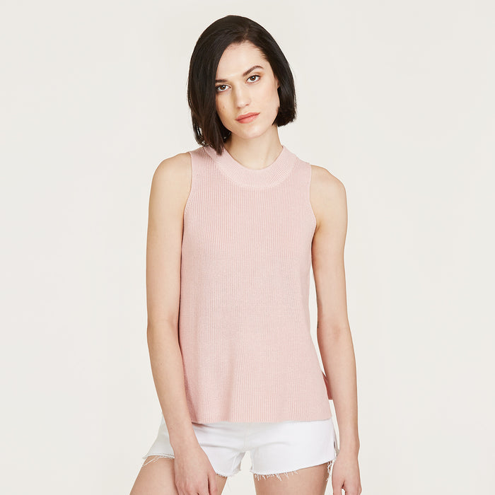 autumn cashmere Sleeveless Shaker Crew in Pink Rose