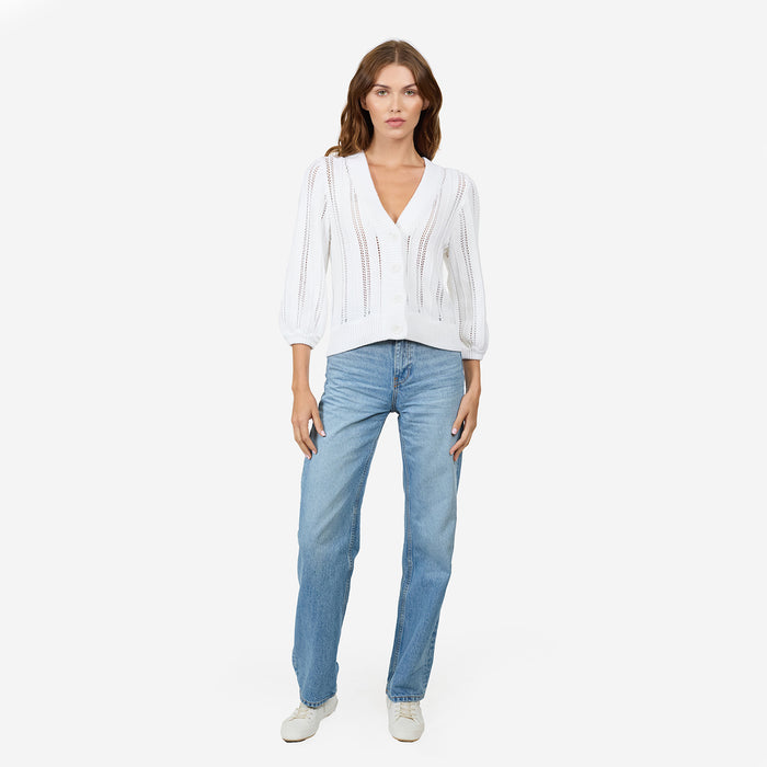 Autumn Cashmere Solid Chevron Stitch Cardigan In Bleach White