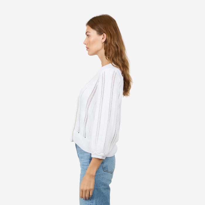 Autumn Cashmere Solid Chevron Stitch Cardigan In Bleach White