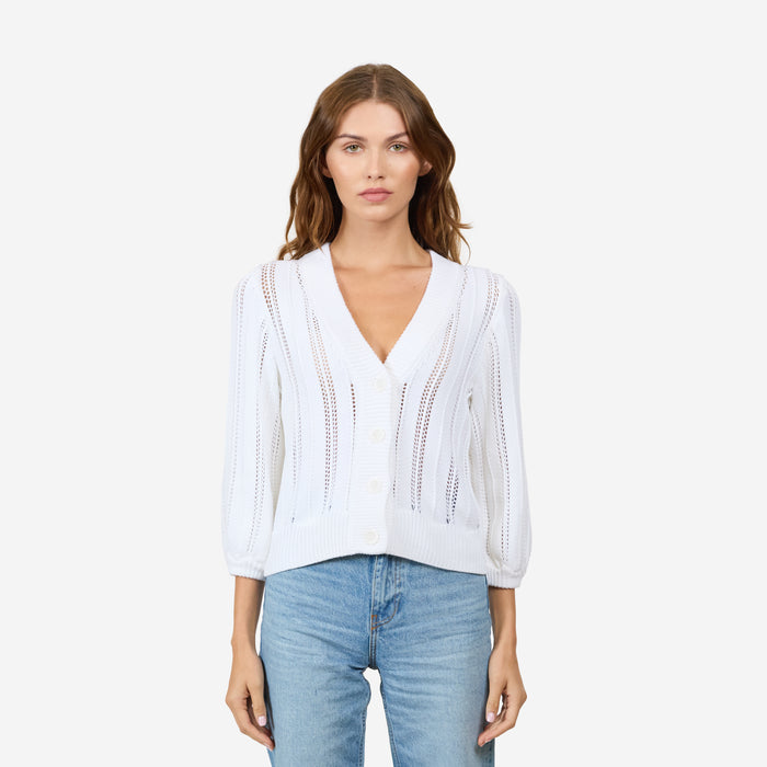 autumn cashmere Solid Chevron Stitch Cardigan in Bleach White