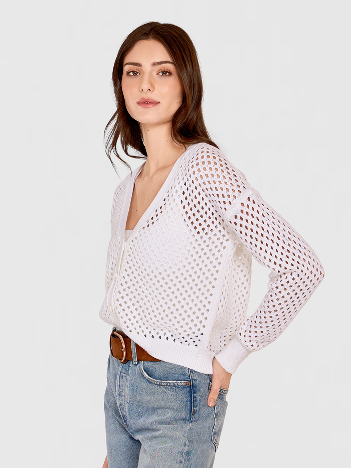 Autumn Cashmere Solid Mesh Cardigan In Bleach White
