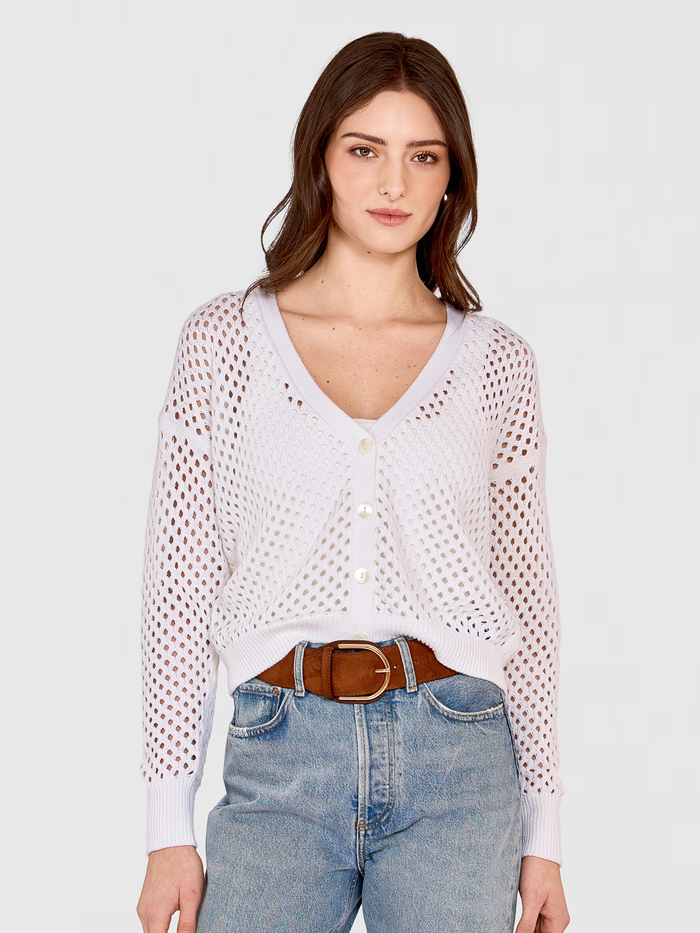 autumn cashmere Solid Mesh Cardigan in Bleach White
