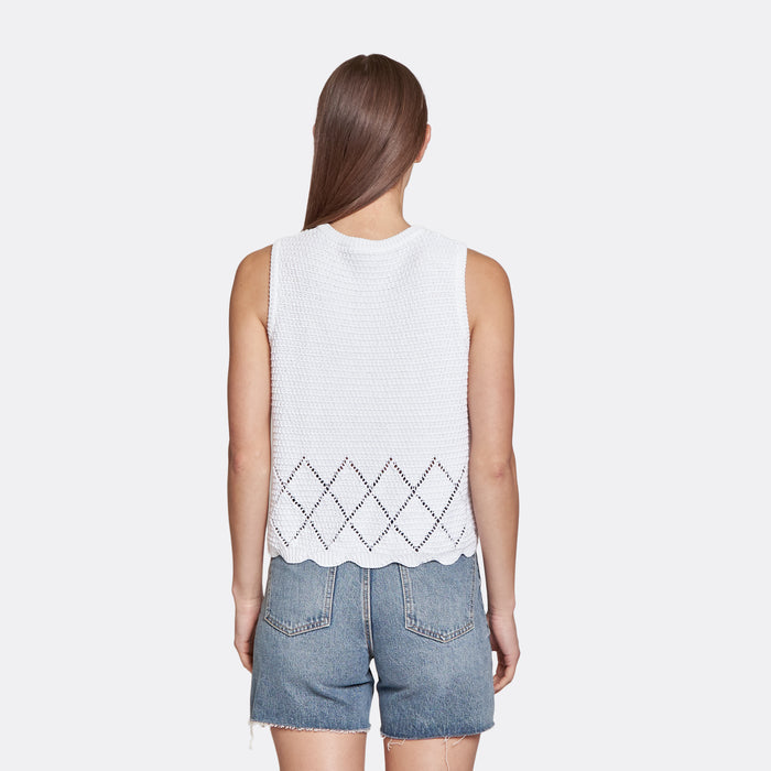 Autumn Cashmere Texture Stitch Shell W/ Pointell Diamond Border In Bleach White