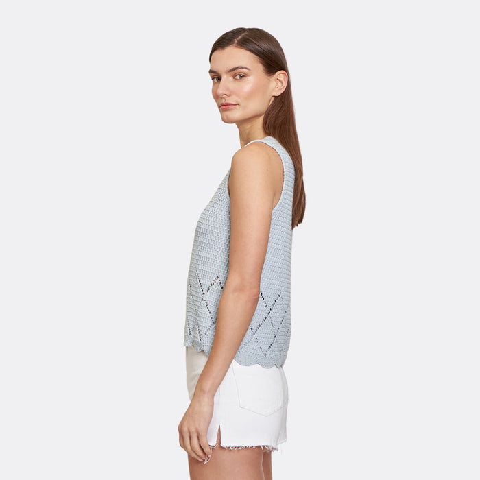 Autumn Cashmere Texture Stitch Shell W/ Pointell Diamond Border In Glacier