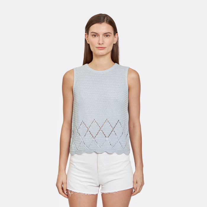 autumn cashmere Texture Stitch Shell w/ Pointell Diamond Border in Glacier