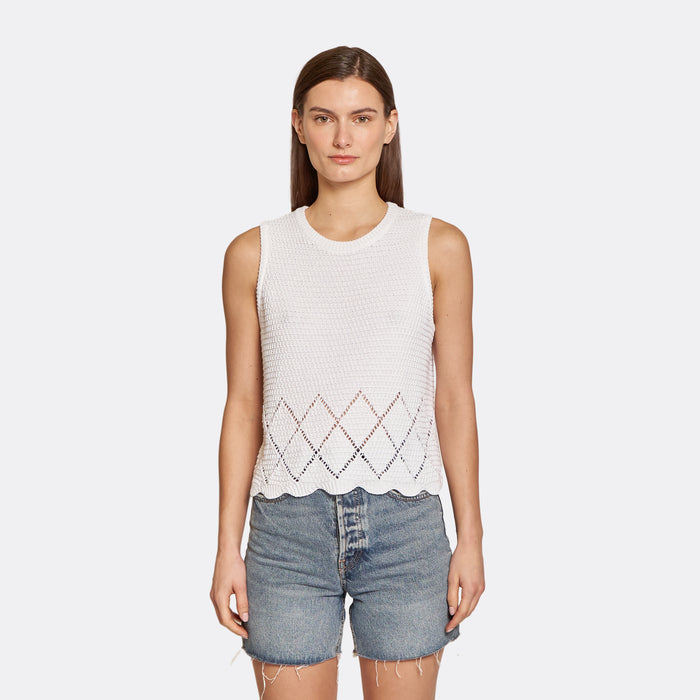 autumn cashmere Texture Stitch Shell w/ Pointell Diamond Border in Bleach White