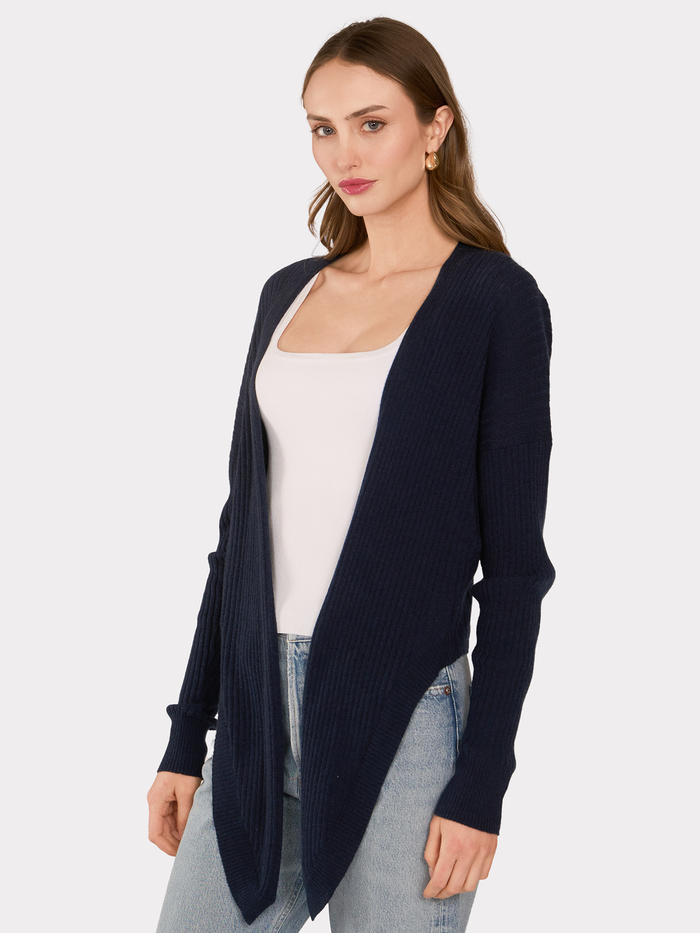 Autumn Cashmere Tie Front Rib Cardigan In Mood Indigo