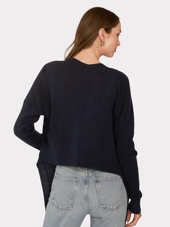 Autumn Cashmere Tie Front Rib Cardigan In Mood Indigo