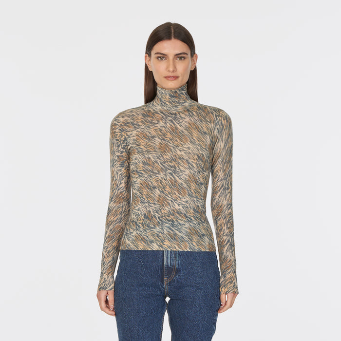 Autumn Cashmere Tiger Print Distressed Second Skin Mock