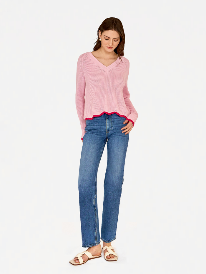 Autumn Cashmere Tipped Scallop Shaker V-Neck In Fondant
