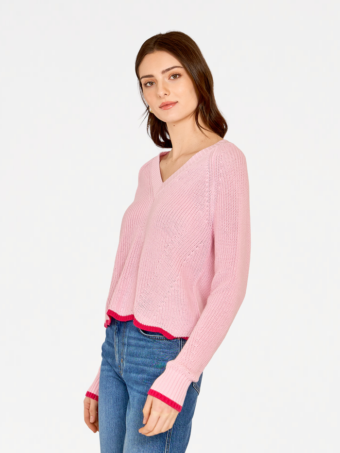 Autumn Cashmere Tipped Scallop Shaker V-Neck In Fondant