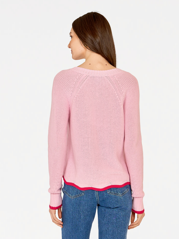 Autumn Cashmere Tipped Scallop Shaker V-Neck In Fondant