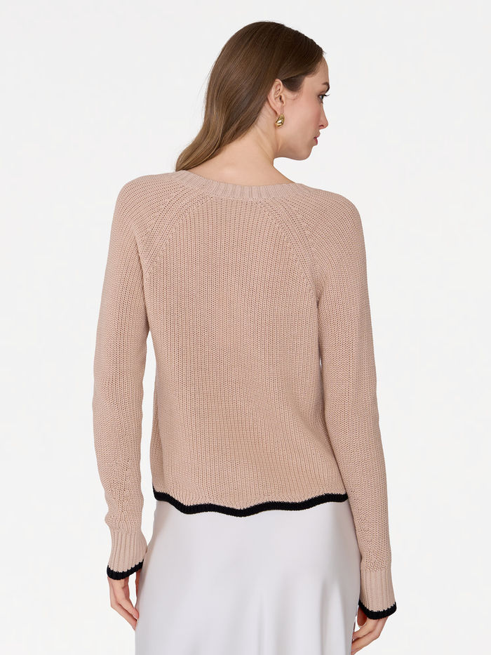 Autumn Cashmere Tipped Scallop Shaker V-Neck In Latte