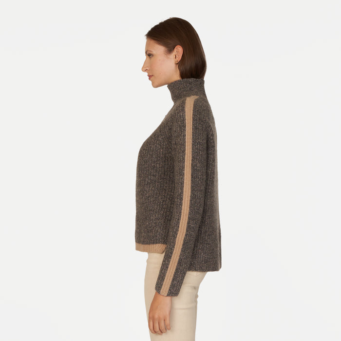 Autumn Cashmere Tipped Tweed Mock W/ Rib Raglan Detail