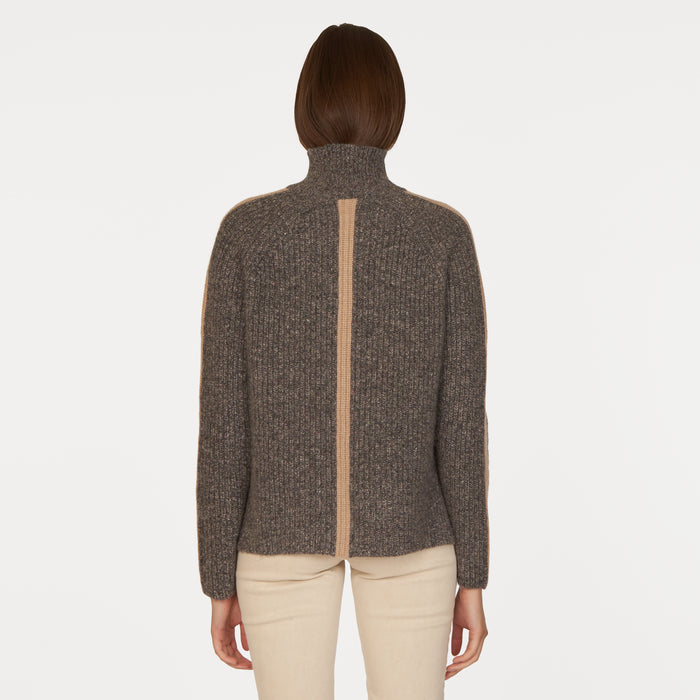 Autumn Cashmere Tipped Tweed Mock W/ Rib Raglan Detail