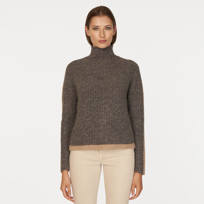 autumn cashmere Tipped Tweed Mock w/ Rib Raglan Detail