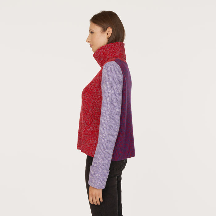 Autumn Cashmere Tweed Color Block Turtleneck In Blazer/Hyacinth