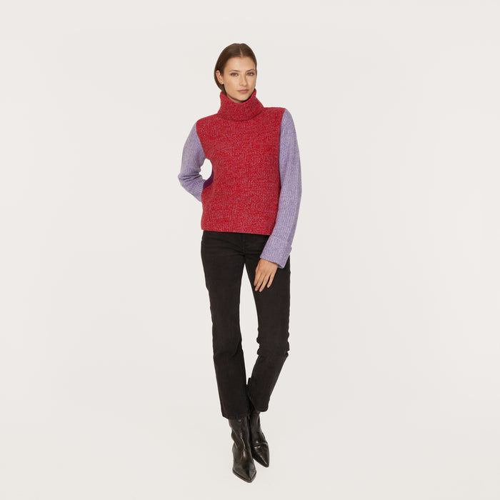Autumn Cashmere Tweed Color Block Turtleneck In Blazer/Hyacinth