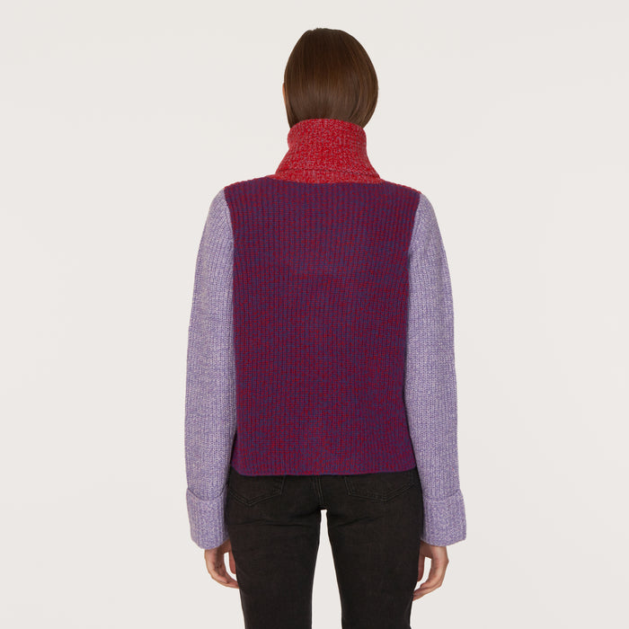 Autumn Cashmere Tweed Color Block Turtleneck In Blazer/Hyacinth