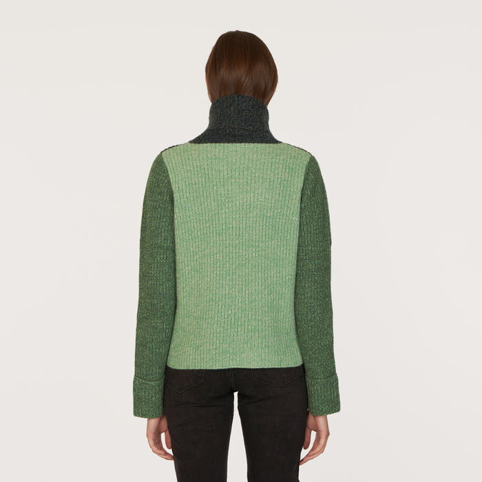 Autumn Cashmere Tweed Color Block Turtleneck In Navy/Pickle