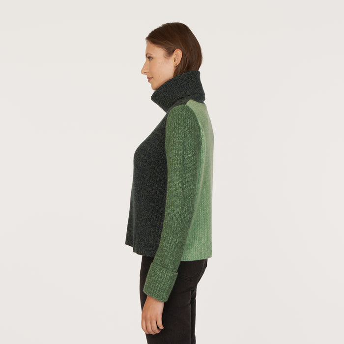 Autumn Cashmere Tweed Color Block Turtleneck In Navy/Pickle